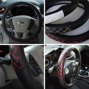 Leather Steering Wheel Cover 57012 Black Red Hummer Fiat Car SUV 14" 15" 38cm