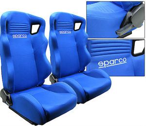 2 Blue Cloth Racing Seats w Stitched Logo Sliders for All Acura New