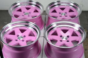 15 4x100 Pink Effect Rims Scion XA XB Low Offset Miata Polished Lip 4 Lug Wheels