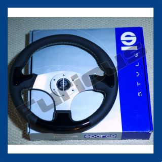 Sparco Black Leather 3 Spoke Design Grip White Stitched Steering Wheel