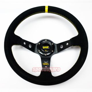 350mm Suede Deep Dish Steering Wheel Corsica Style 14" Black Yellow Stitch OMP