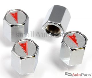 4 Pontiac Silver Red Logo Chrome ABS Tire Wheel Stem Air Valve Caps Covers Set