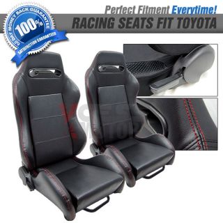 All Toyota PVC Black Pair Racing Seats Reclinable Red Stitch Right and Left