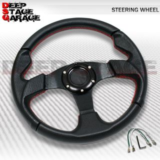 Universal 6 Bolt Aluminum Frame Leather 320mm Racing Steering Wheel Black Red