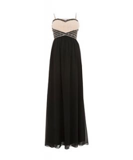 Tall Black Embellished Contrast Maxi Prom Dress
