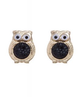 Gold and Black Owl Stud Earrings
