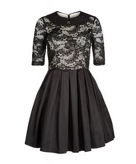 Chi Chi Black Lace Peter Pan Collar Pleated Skater Dress