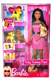 Barbie Year 2009 Fashionistas Series 12 Inch Doll Playset   POTTY TRAINING PUPS with Barbie Doll, 3 Puppies, 2 Piece of Color Change Newspaper, Dog Bowl, Assorted Collars and Toys for the Pups (African American Version R9515) Toys & Games
