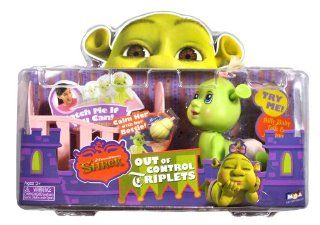 MGA Entertainment Year 2007 Dreamworks Shrek Out of Control Triplets Series 4 Inch Long Silly Baby Ogre with Talk and Motion Figure   Pink Diaper Baby Girl with Wiggling Ears, Baby Crib and Baby Bottle Toys & Games