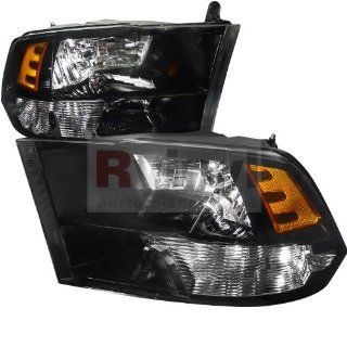 Dodge Ram 1500 2500 3500 Black Housing Headlights Amber Reflector Automotive