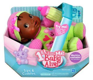 Hasbro Year 2009 Baby Alive 1st For Me Series Machine Washable 10 Inch Doll   SIPS & CUDDLES (African American Version) Baby Doll with Drinking Sounds and Baby Noises Toys & Games