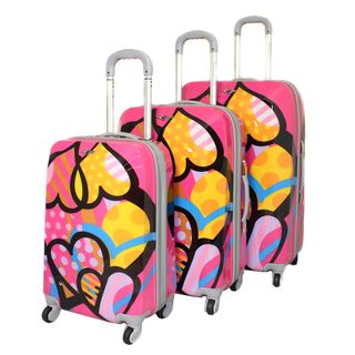 Rockland Vision Pink Heart 3 piece Hardside Spinner Luggage Set Rockland Three piece Sets