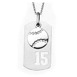 Sterling Silver Baseball Sports Number Dog Tag Pendant Jewelry