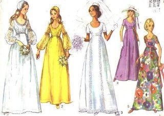 Simplicity 9260 Vintage Sewing Pattern Wedding Gown Bridesmaid Dress Cap Size 8 (Bust 31.5), Vintage 1971 