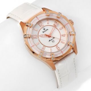Bulova Ladies' "Marine Star" 1.28ct Diamond Bezel White Strap Watch