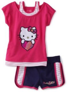 Hello Kitty Girls 2 6X Toddler Short Set With Mesh Applique And Rhinestones, Fuschia Purple, 2T Clothing