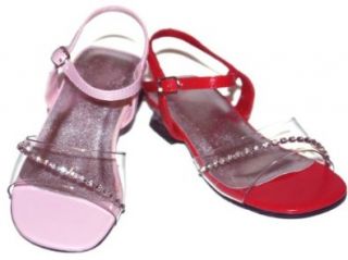 Infant Toddler Girls Clear Rhinestone Heels Pageant Wedding Dress Shoes (7, Red) Shoes