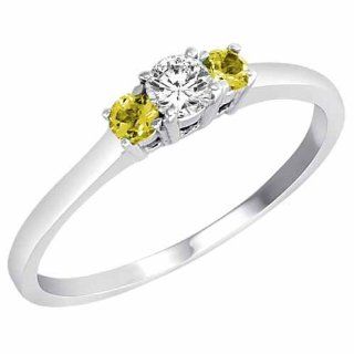 DivaDiamonds 3LQDLQ025W7 14K White Gold Round 3 Stone Diamond and Lemon Quartz Accented Ring (0.25 ctw)   Size 7 Diva Diamonds 