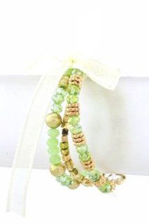 Green And Gold Mixed Bead Bracelet Set   Stretchable Green And Gold Bead Bracelet Set Jewelry