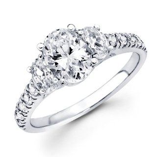 Semi Mount Three Stone Oval Diamond Ring 14k White Gold (0.70 CTW) Jewel Tie Jewelry