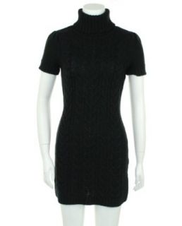 INC International Concepts Cable Knit Turtleneck Dress Black Small Clothing