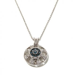 0.39ct Blue and White Diamond Art Deco Sterling Silver Pendant with 18" Chain