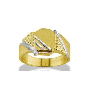 Solid 14k Yellow White Gold Nugget Men's Fashion Ring Jewelry