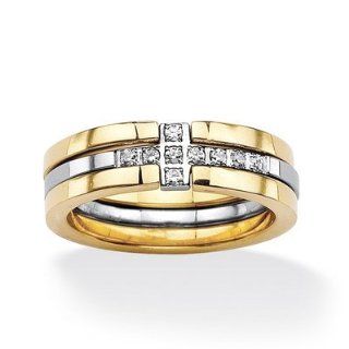 Gold Round Cut Cubic Zirconia Horizontal Cross Stacking Ring Size 7 Jewelry