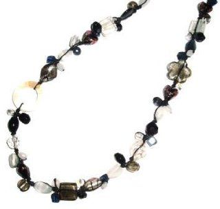 Black & White Glass, Shell and Crystal Long 'Garland' Necklace Jewelry