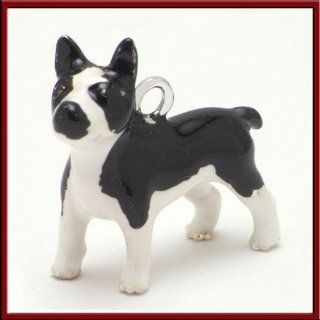 MiniPets Sterling Silver Enamel Boston Terrier Dog Charm Jewelry