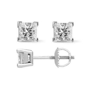 1.00 ct. t.w. E, I2 Princess Cut Diamond Stud Earrings Jewelry