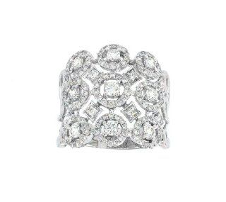 Ladies 18K White Gold 1.16Ct Round Cut Diamond Micro Pave Designer Ring 7.25 Size 5.7Gr Jewelry