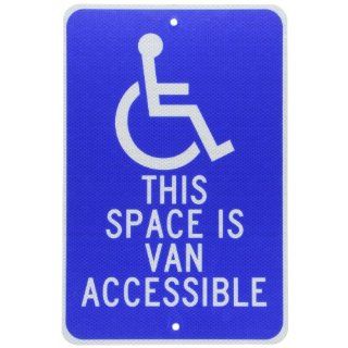 NMC TM104J Handicap Parking Sign, Legend "THIS SPACE IS VAN ACCESSIBLE" with Graphic, 12" Length x 18" Height, 0.080 Engineer Grade Prismatic Reflective Aluminum, White on Blue Industrial Warning Signs