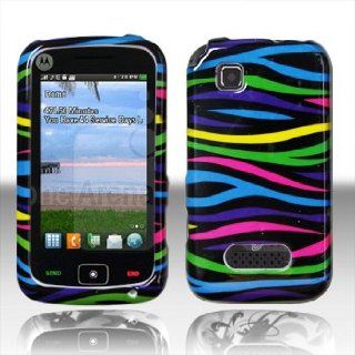 Motorola EX124G EX 124G Black with Color Rainbow Zebra Animal Skin Design Snap On Hard Protective Cover Case Cell Phone Cell Phones & Accessories