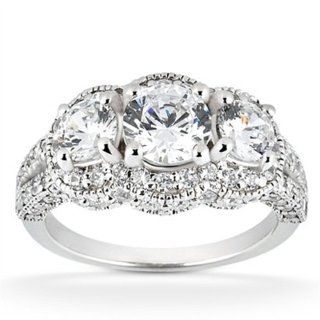 Real 2.25ct Vintage Diamond Engagement Ring Pave Antique White Gold Round Womens Jewelry