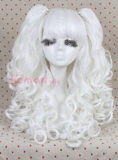 Anime Wig 60cm Long Wave White Lolita Clip on Ponytails Cosplay Hair Wig Rw137g Beauty
