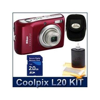 Nikon Coolpix L20 Digital Camera (Red), 10.0 Megapixels, 3.6x Optical Zoom (38 136mm), 3.0 Inch High Resolution LCD, Ultra Compact Digital Camera Deluxe Carrying Case, 3pc. Lens Cleaning Kit, 2 GB Memory Card Camera & Photo