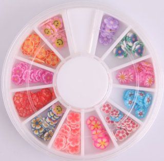 Ladies Beauty Box 3d Nail Art Wheels 144 PCS 12 Colors Flowers Shaped Fimo Slice Shaped DIY Decorations Beauty