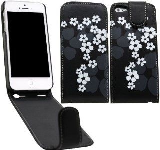 SAMRICK   Apple iPhone 5 5G & The New iPhone 5th Generation   Black White Floral Flowers Specially Designed Leather Flip Case Cell Phones & Accessories