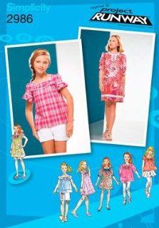 SIMPLICITY PATTERN 2986 PROJECT RUNWAY GIRLS' PLUS DRESSES AND TOPS WITH YOKE AND SLEEVE VARIATIONS SIZE BB 81/2 161/2   Prints
