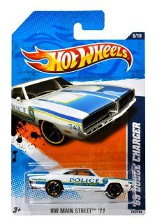Mattel Year 2010 Hot Wheels "HW MAIN STREET" Series Set (6/10) 164 Scale Die Cast Car (166/244)   Ocala Florida Police White Muscle Car '69 DODGE CHARGER (T9873) 