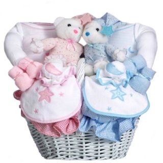 Baby Shower Gift Basket for Twin Babies   Boy and Girl   Pink and Blue  Baby Keepsake Products  Baby