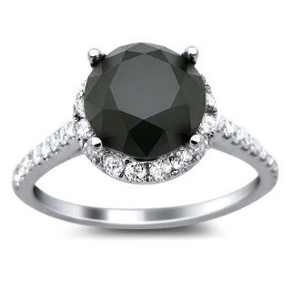 3.07ct Black Round Diamond Halo Engagement Ring 18k White Gold Jewelry