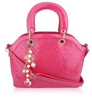 Pink Floral Embossed Girly Pretty Tote Flower Fashion Patent Designer Handbag (14" x 10") with PreciousBags Dust Bag Clothing