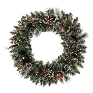 Vickerman 30 in. Pre Lit Snow Tip Pine and Berry Wreath   Christmas Wreaths