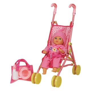 Small World Toys All About Baby Stroll Along Baby Michelle 12.5 in. Doll with Stroller   Baby Dolls