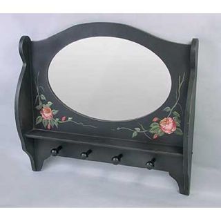 AA Importing Wooden Rose Design Wall Coat Rack with Mirror   Wall Coat Racks