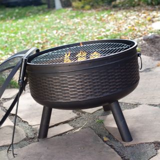 Fire Sense 24 in. Wicker Design Fire Pit with Cooking Grate   Wood Burning Fire Pits