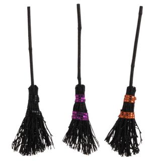 RAZ Imports Glittered Witch Broom 21.5 in. and Witch Hat   Decorative Accents