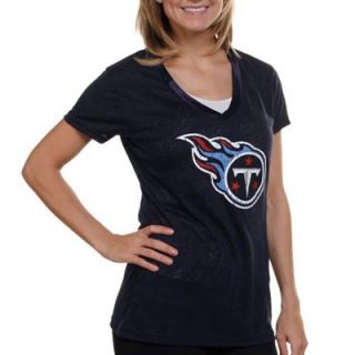 Reebok Tennessee Titans Ladies Sizzle Burnout V Neck Premium T Shirt   Navy Blue
